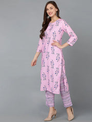 Women Polyester Floral Printed Kurta Trousers