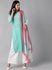 Women Sea Green Ethnic Motifs Printed Regular Kurta With Palazzos With Dupatta Set