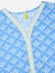 Women Blue White Floral Printed Regular Kurta With Trousers Dupatta Set