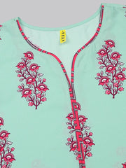 Women Sea Green Floral Printed Regular Kurta With Trousers With Dupatta Set
