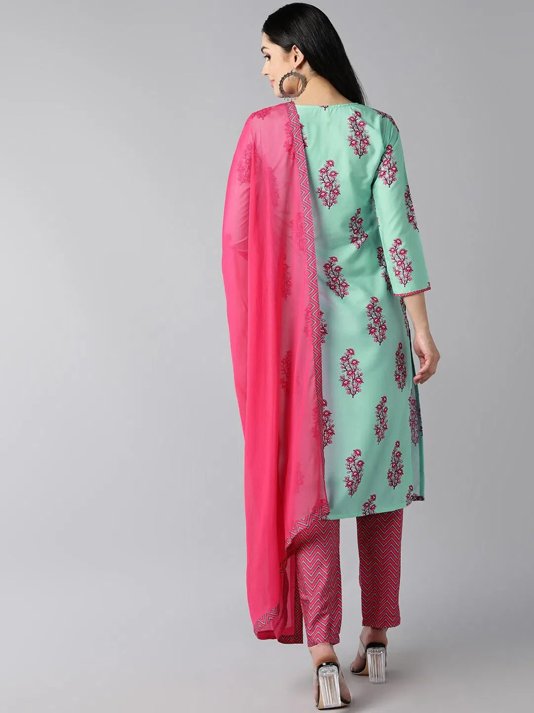 Sea Green Floral Women's Kurta Set with Dupatta | Ahika