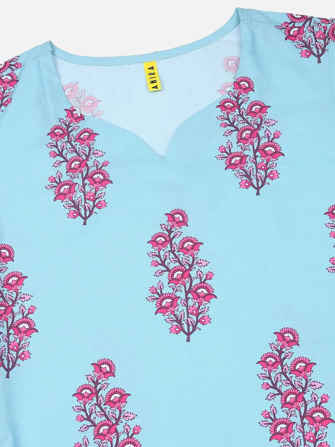 Blue Floral Embroidered Indian Kurta Set for Women - Ahika