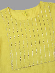 Women Yellow Poly Chanderi Yoke Design Straight Kurta Pant Set With Dupatta