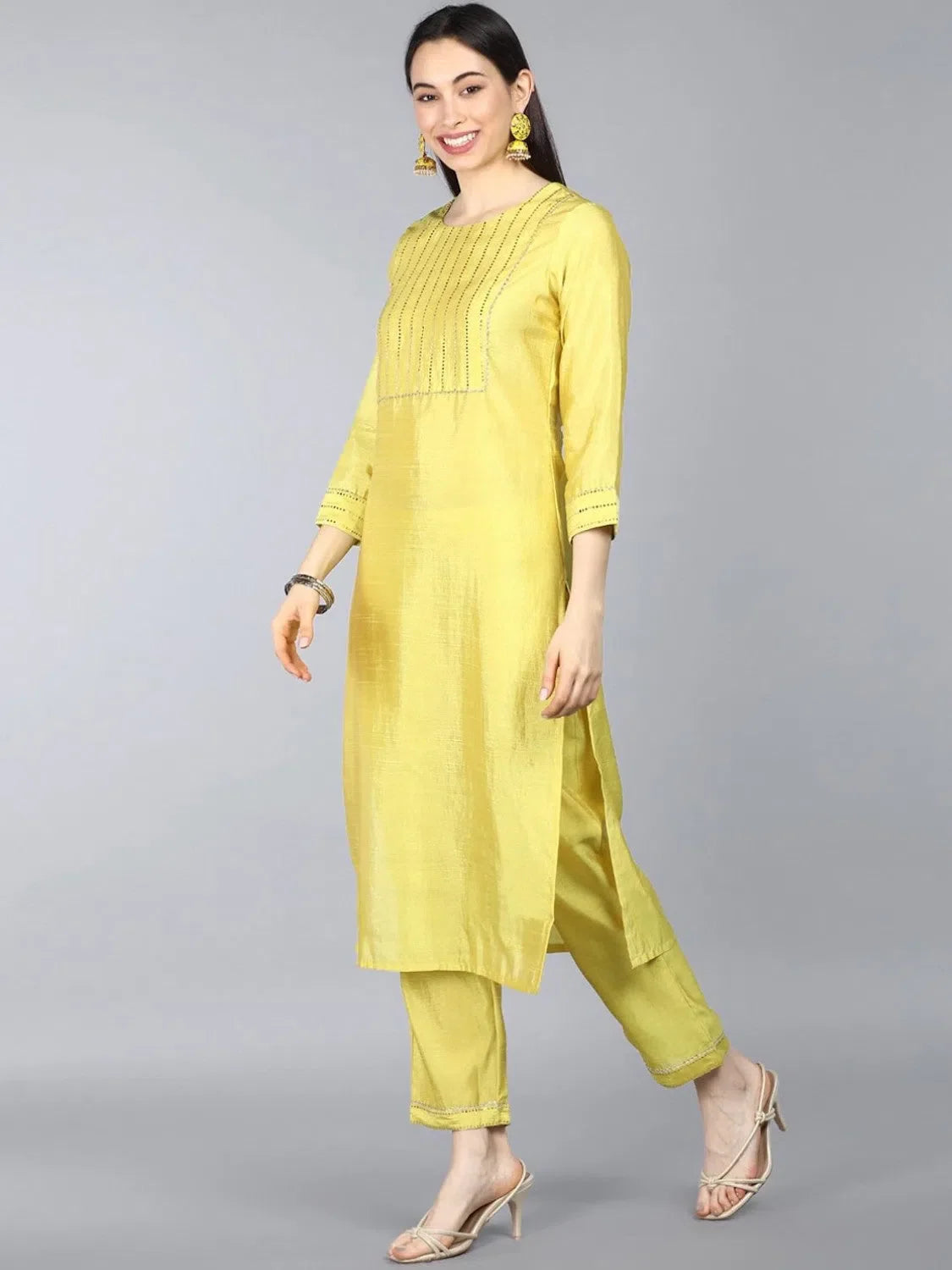 Solid Poly Silk Kurta Pant Dupatta Set - Women's Kurta Sets