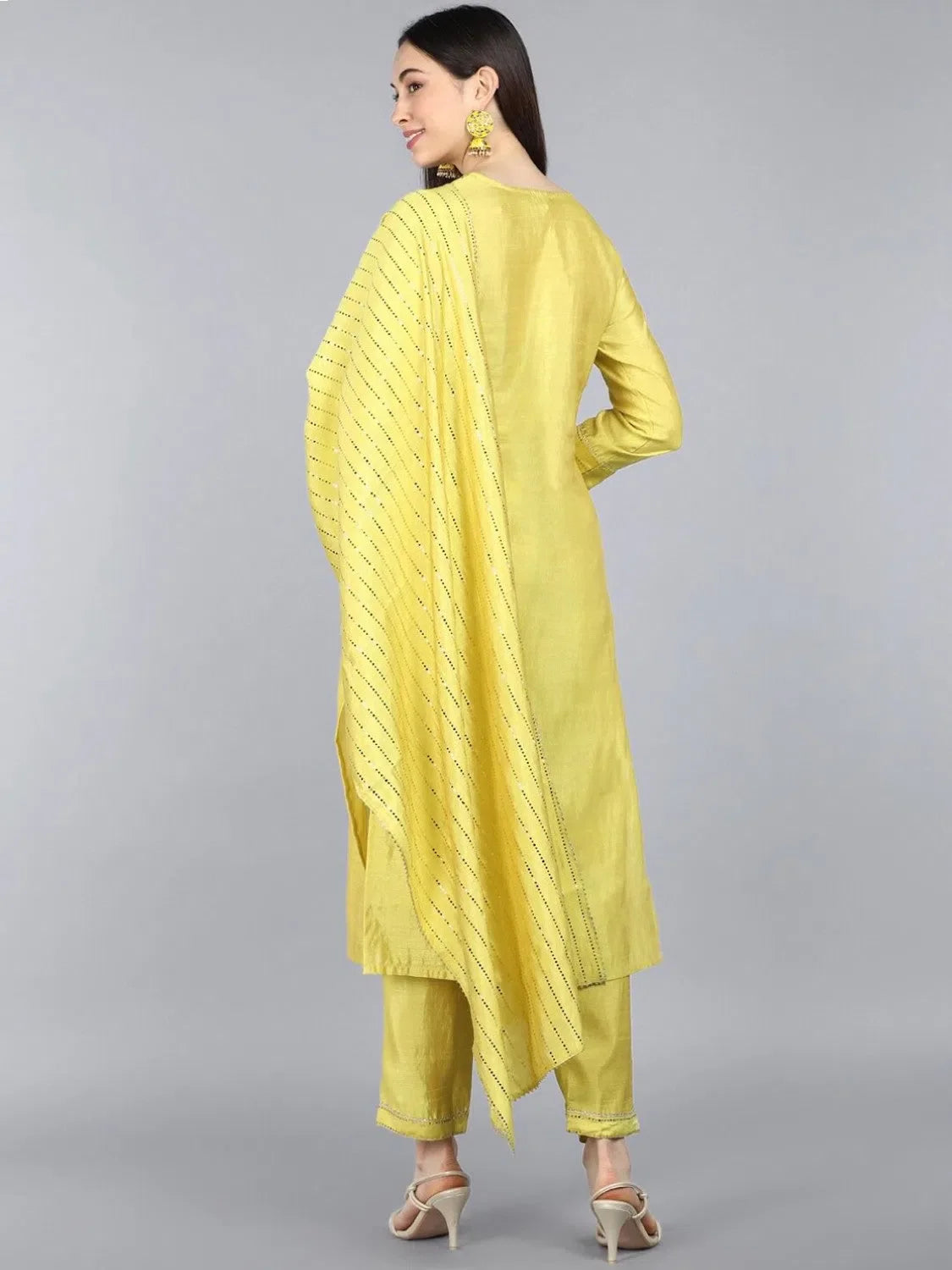 Solid Poly Silk Kurta Pant Dupatta Set - Women's Kurta Sets