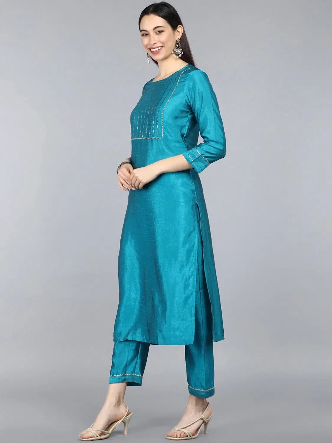 Solid Silk Kurta Set with Dupatta - Women's Indian Kurta Sets