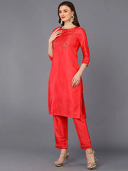 Poly Chanderi Pink Straight Kurta Pant With