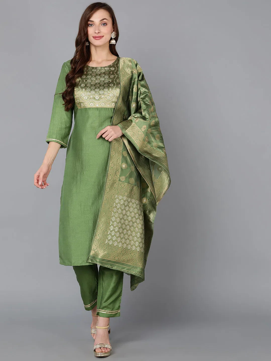 Printed Poly Silk Kurta Sets for Women - PKSKD1109B
