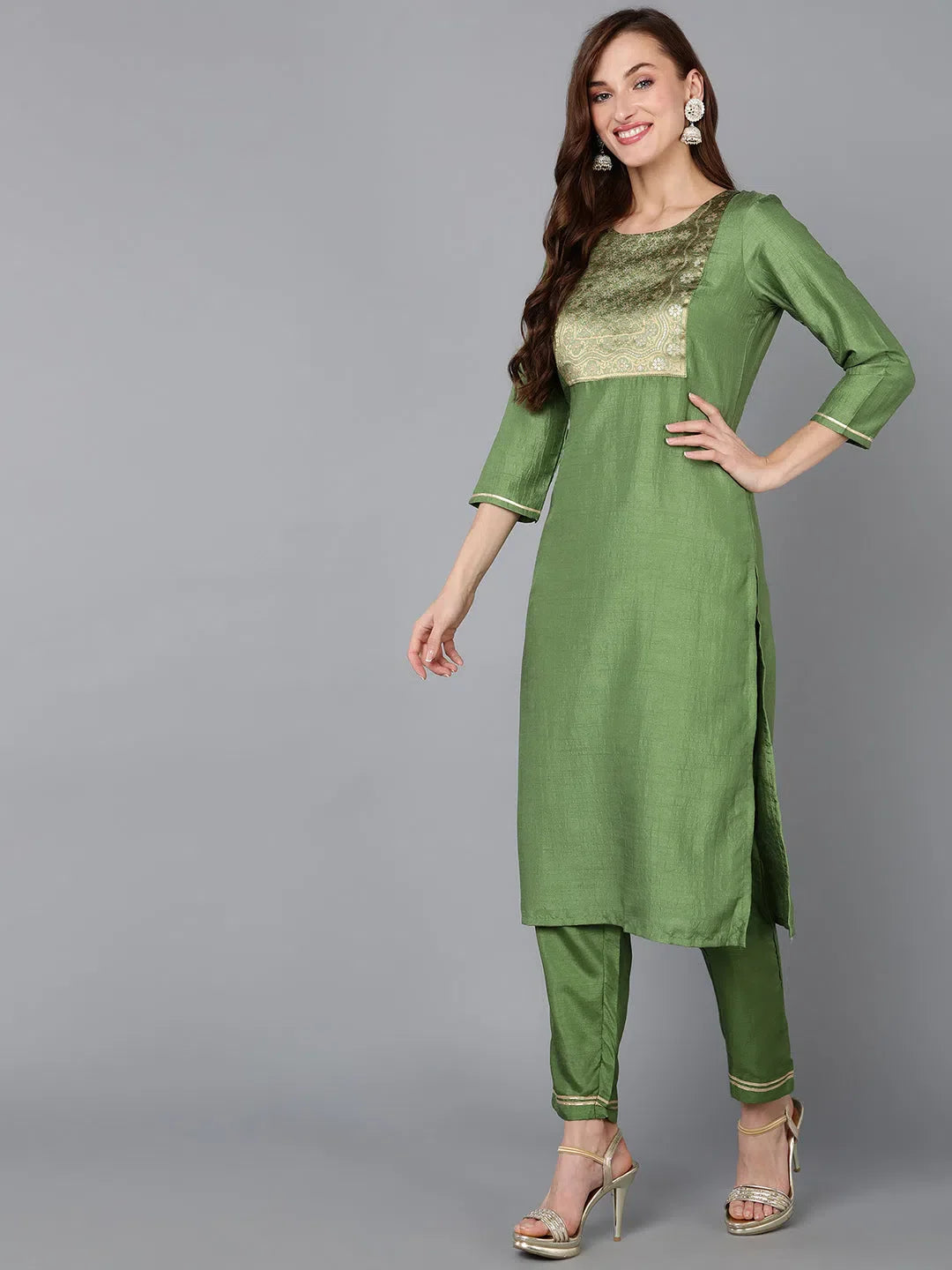 Printed Poly Silk Kurta Sets for Women - PKSKD1109B