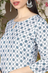 White Poly Crepe Ethnic Motifs Straight Suit Set PKSKD1152