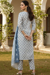 White Poly Crepe Ethnic Motifs Straight Suit Set PKSKD1152