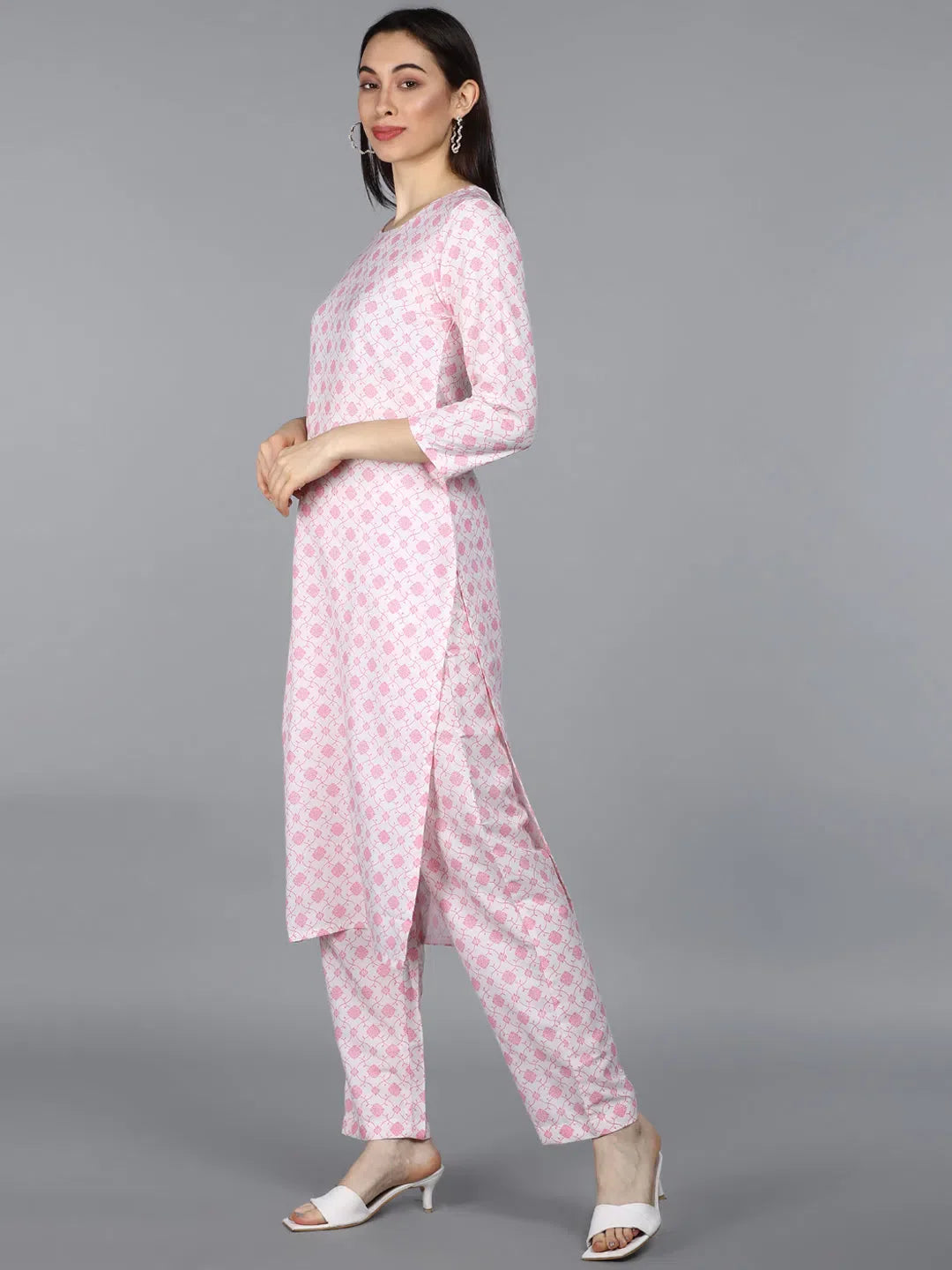 White Ethnic Printed Women's Kurta Set With Dupatta | Ahika