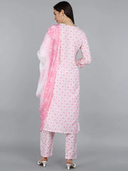 Women White Ethnic Motifs Printed Kurta With Trousers With Dupatta 1