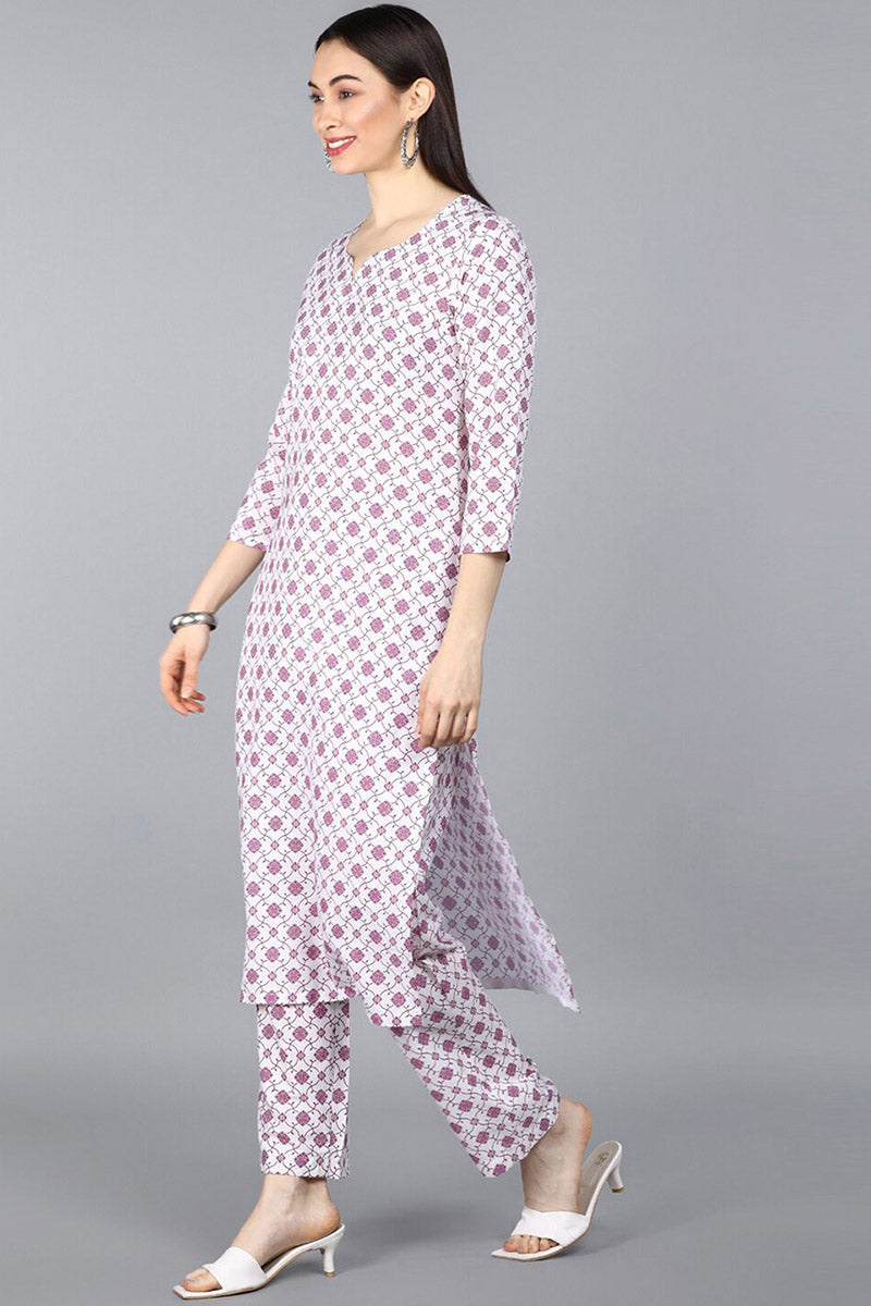White Poly Crepe Ethnic Motifs Straight Suit Set PKSKD1156