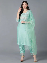 Poly Silk Embroidered Kurta Trousers With-PKSKD1157A