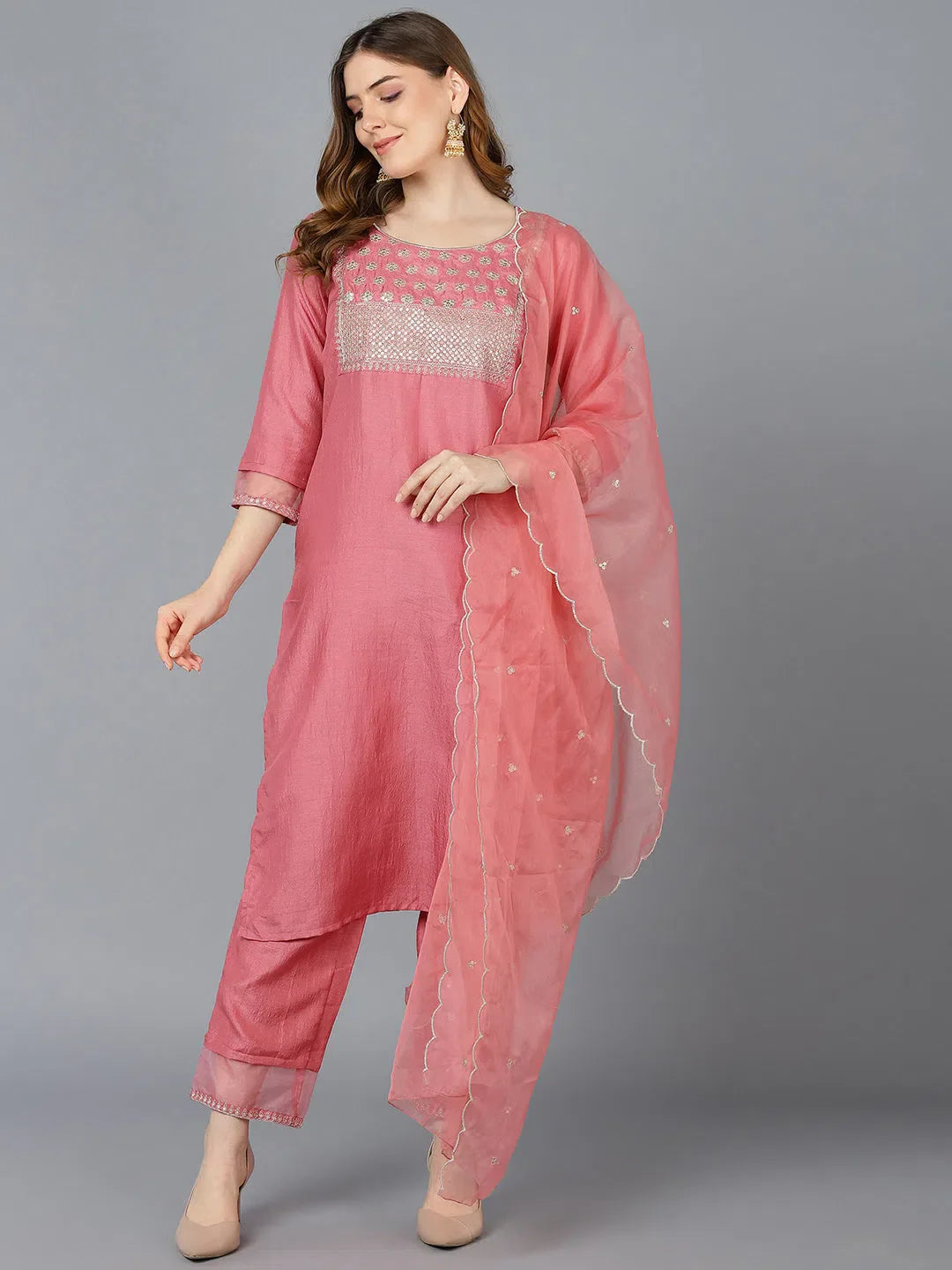 Peach Solid Kurta Set with Dupatta | Women's Designer Kurta