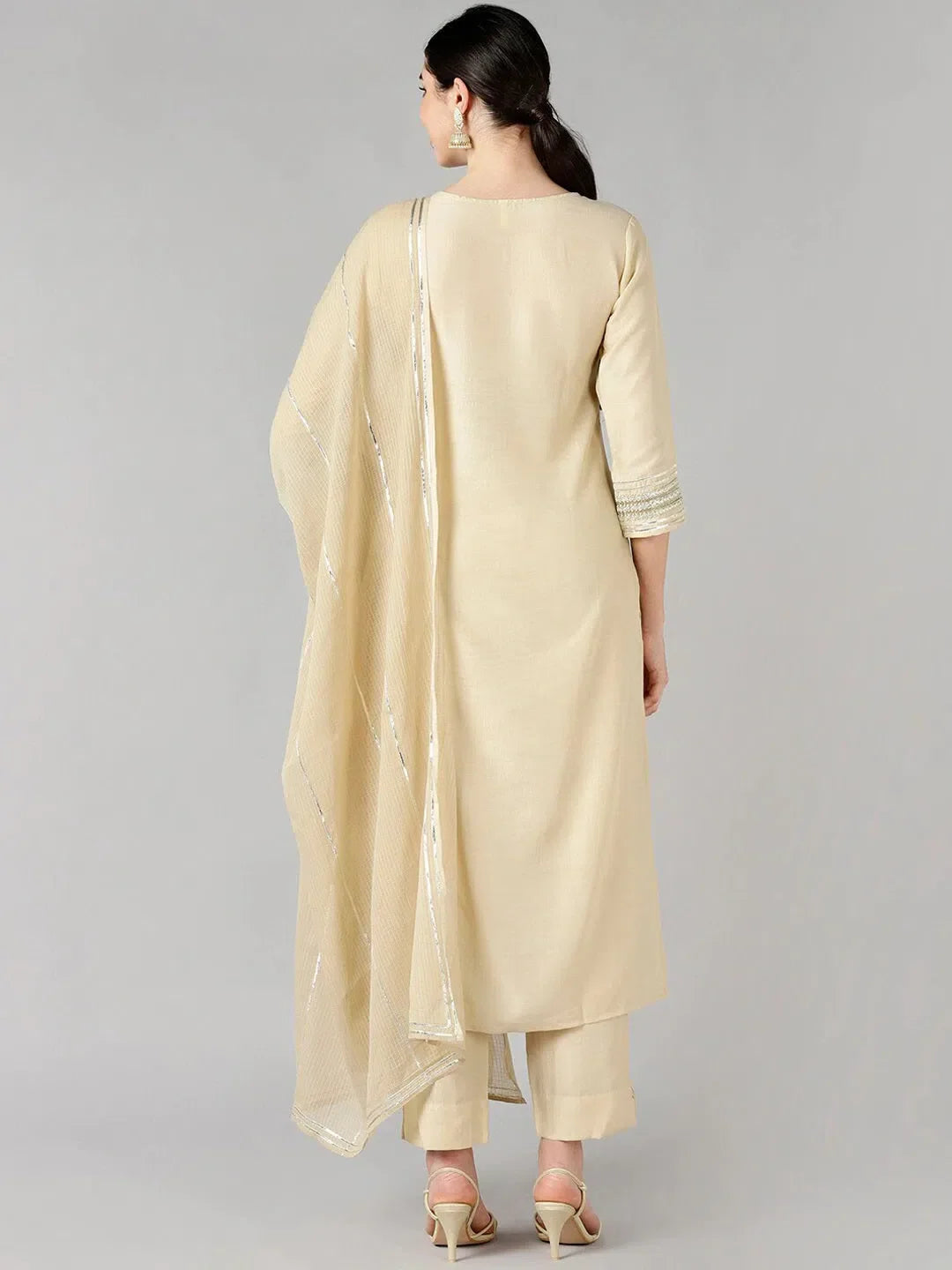 Cream Solid Women's Kurta Set With Dupatta | Indian Kurta Set
