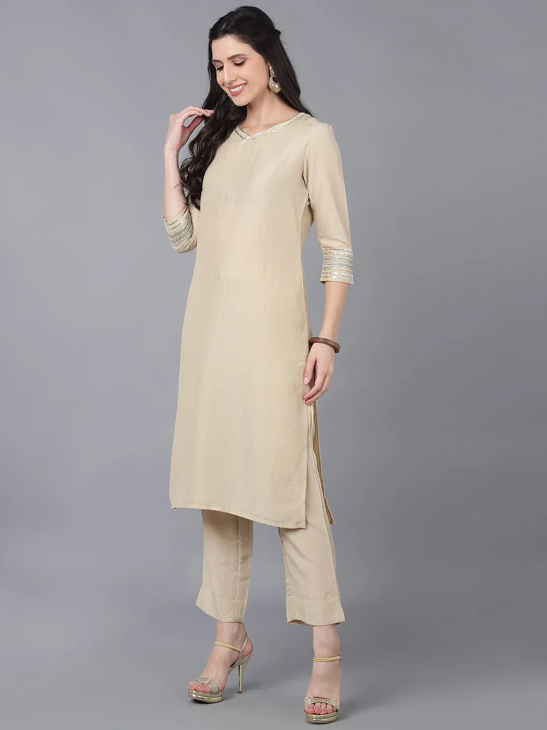 Women Poly Silk Solid Kurta Trousers-PKSKD1175A