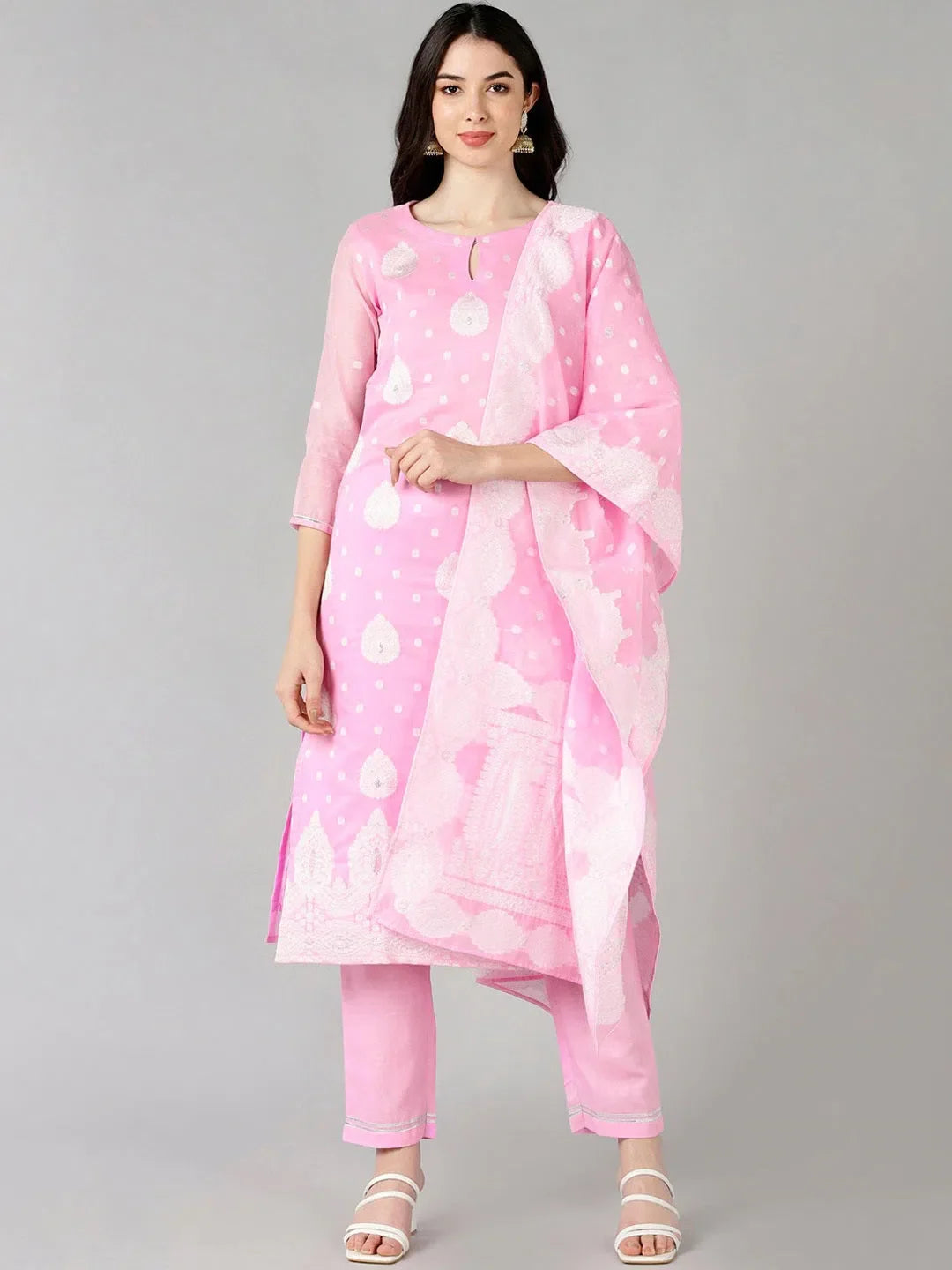 Pink Woven Design Women's Kurta Set with Dupatta | Ahika