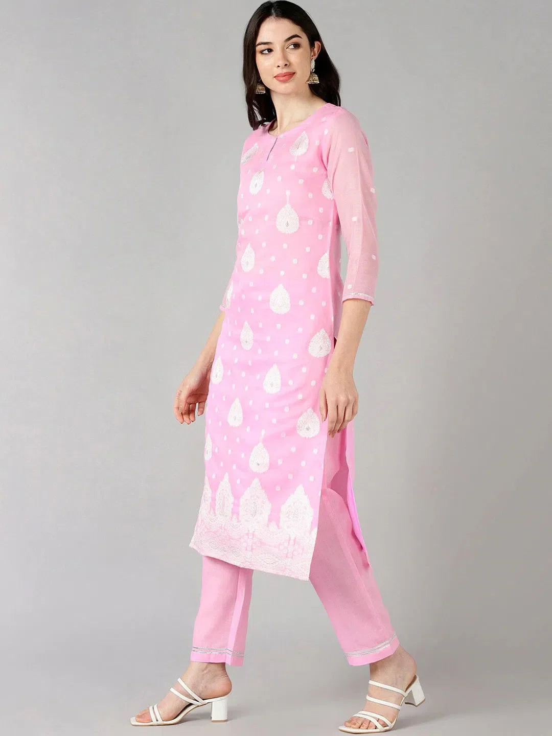 Pink Woven Design Women's Kurta Set with Dupatta | Ahika