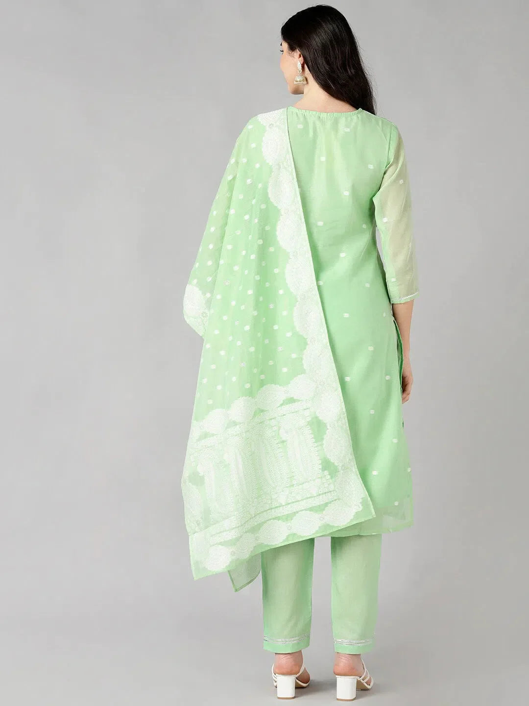 Green Woven Design Women's Kurta Set With Dupatta | Ahika