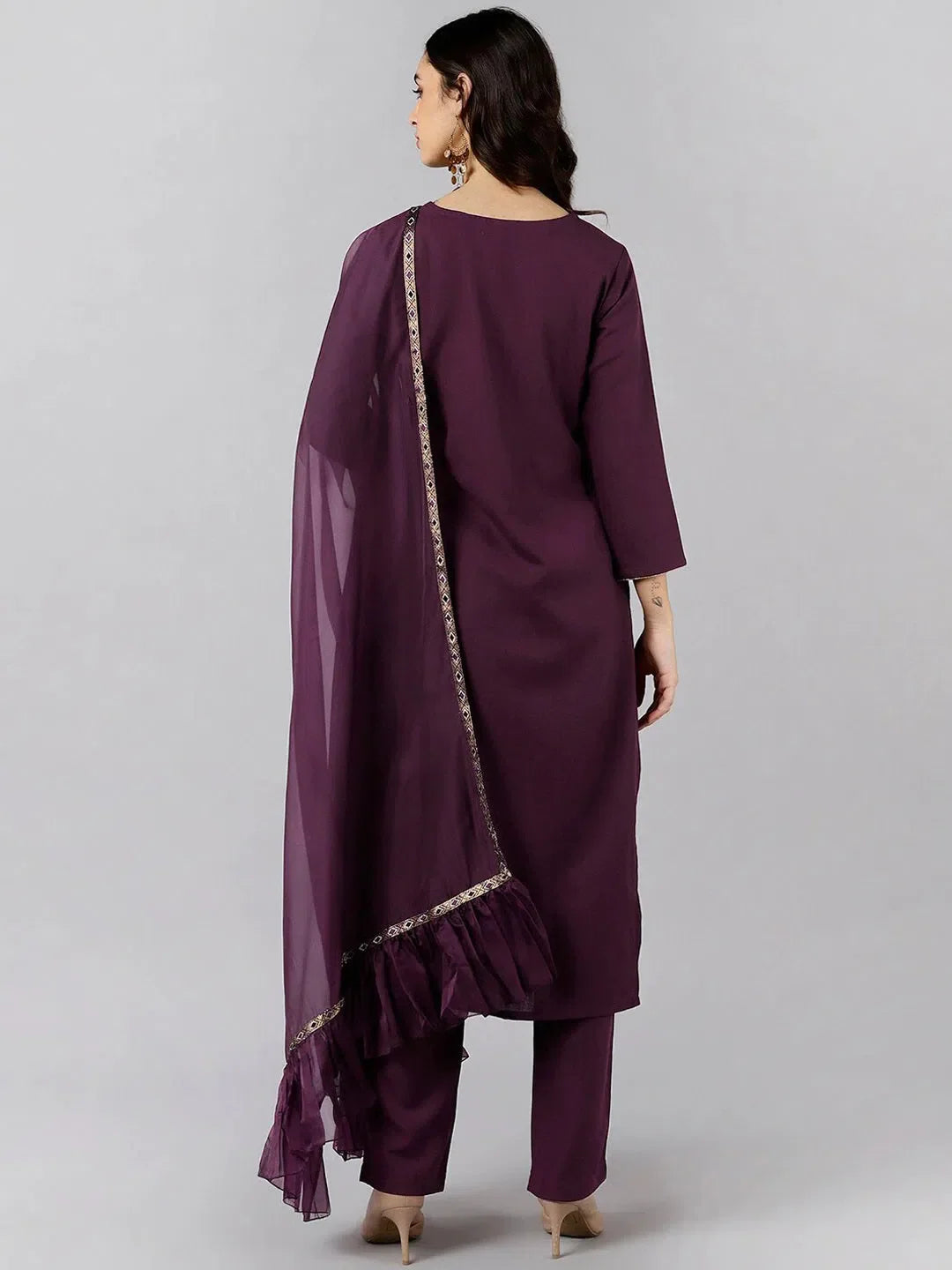 Cotton Blend Embroidered Kurta Set with Dupatta | Kurta Sets