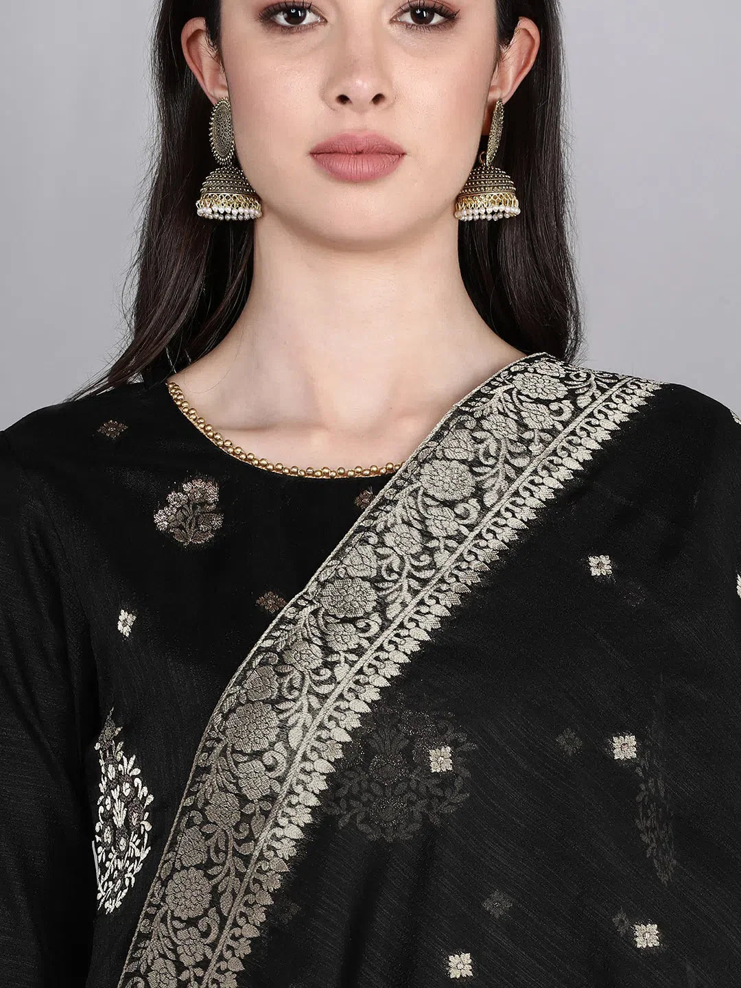 Black Woven Kurta Set with Dupatta | Women's Indian Kurta Sets
