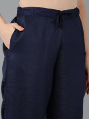 Women Navy Blue Polyester Yoke Design Kurta Trousers With Dupatta-PKSKD1284A_L