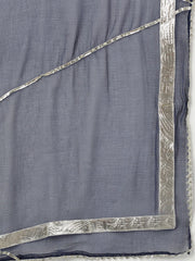 Women Navy Blue Polyester Yoke Design Kurta Trousers With Dupatta-PKSKD1284A_L