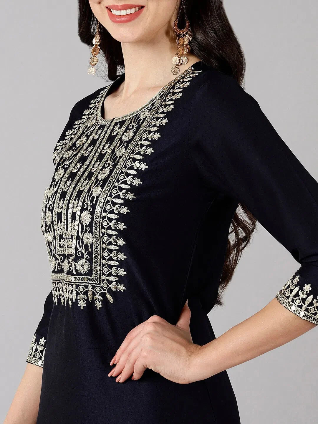 Navy Blue Embroidered Kurta Set | Women's Indian Kurta Sets