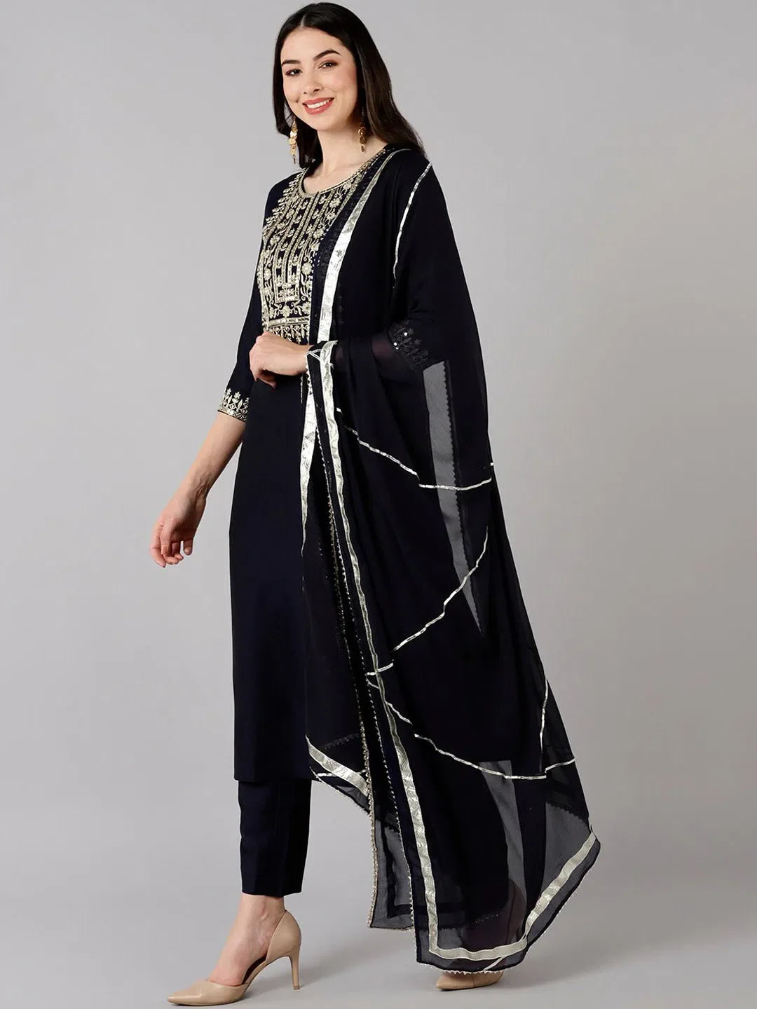 Navy Blue Embroidered Kurta Set | Women's Indian Kurta Sets
