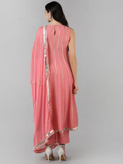 Women Pink Solid Kurti Trousers With Dupatta