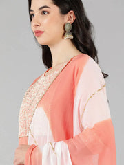 Women Peach Solid Kurti Trousers With Dupatta