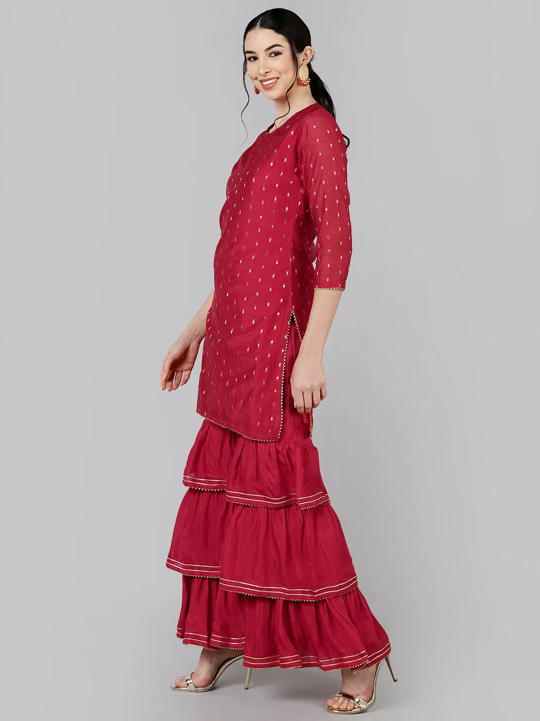 Poly Chanderi Woven Kurta Sharara | Wedding Lehenga Style