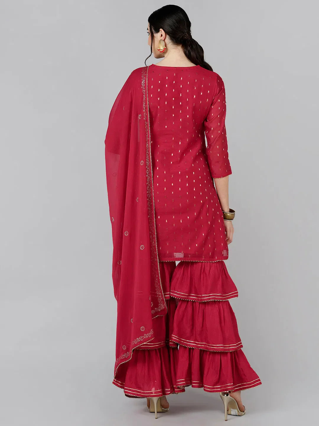 Poly Chanderi Woven Kurta Sharara | Wedding Lehenga Style