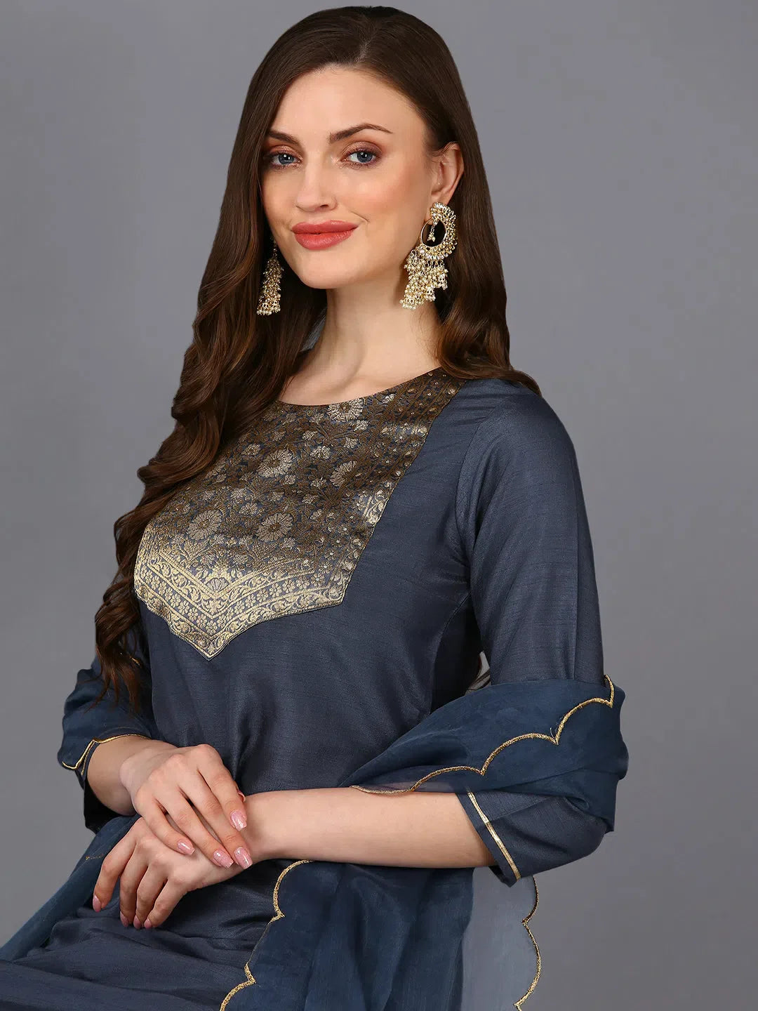 Grey Embroidered Kurta Pant Set | Women's Indian Kurta Sets