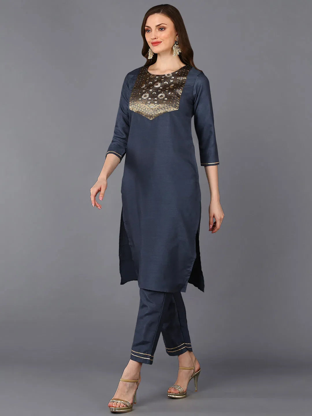 Grey Embroidered Kurta Pant Set | Women's Indian Kurta Sets