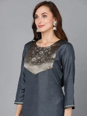 Women Poly Silk Yoke Design Kurta-PKSKD1322A