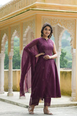 Poly Silk Woven Design Kurta Trousers-PKSKD1325