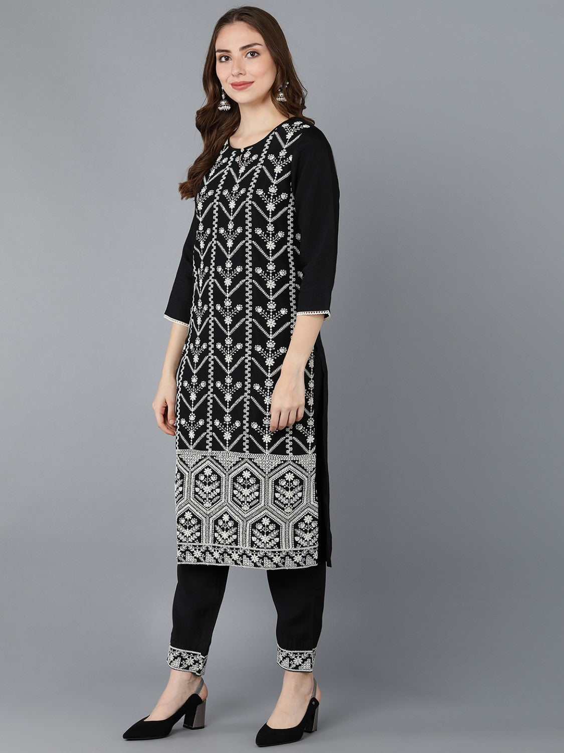 Embroidered Kurta Trouser Set - Women's Festive Lehenga Option