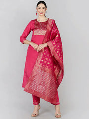 Poly Silk Yoke Design Kurta Trousers-PKSKD1370