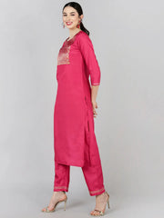 Poly Silk Yoke Design Kurta Trousers-PKSKD1370