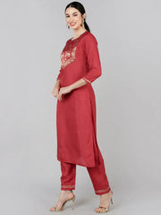 Poly Silk Yoke Design Kurta Trousers-PKSKD1379