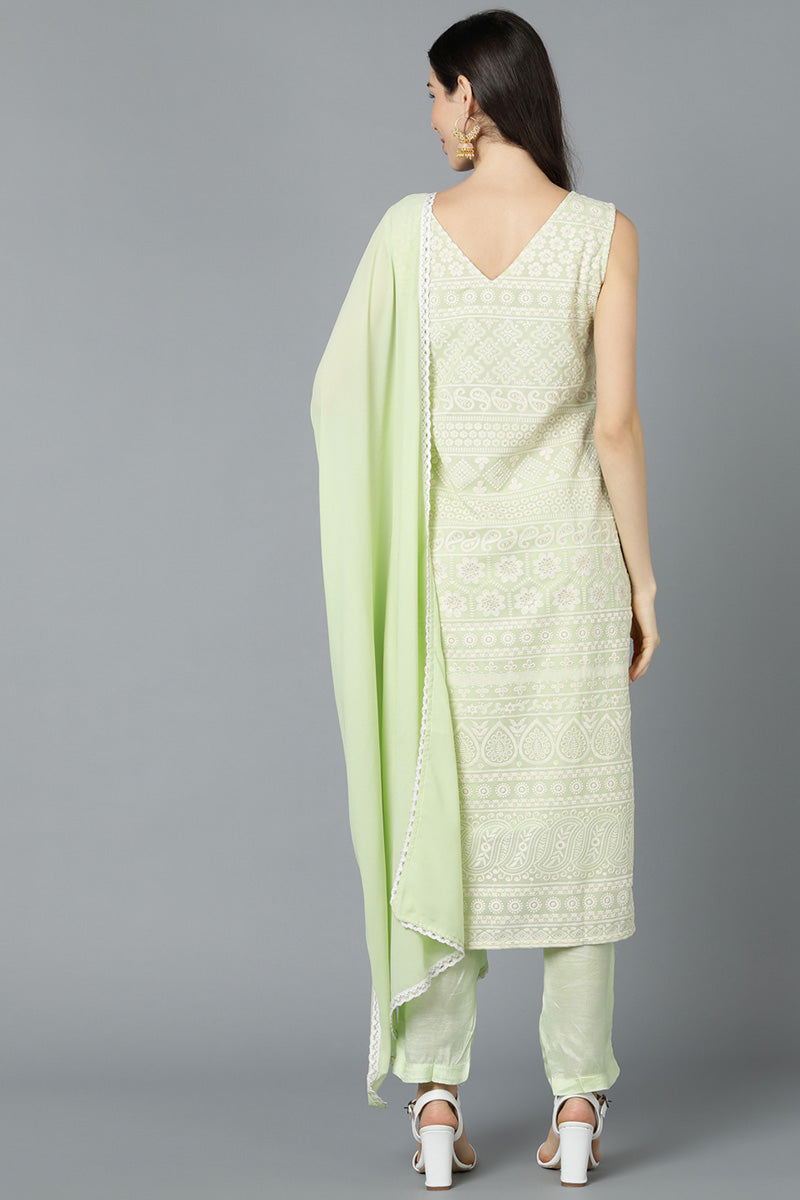 Light Green Poly Georgette Straight Kurta Pant With