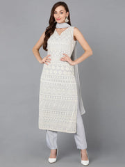 Women Poly Georgette Embroidered Kurta Trouser-PKSKD1457A