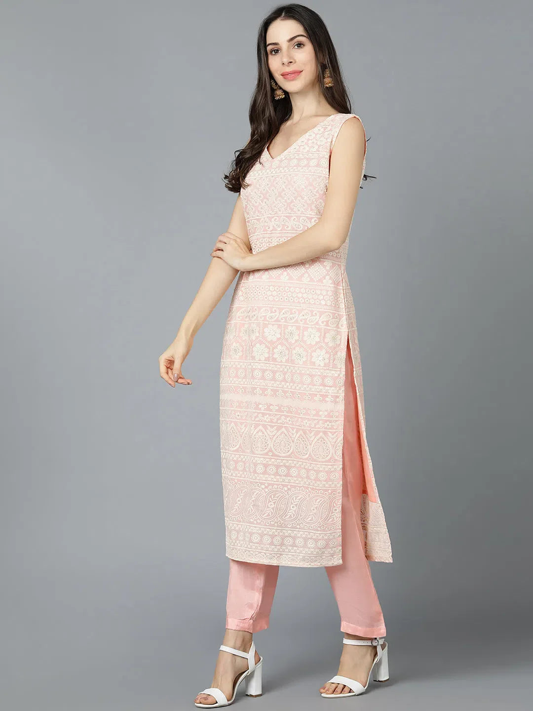 Peach Embroidered Premium Kurta Set with Dupatta | Women's Kurta Sets
