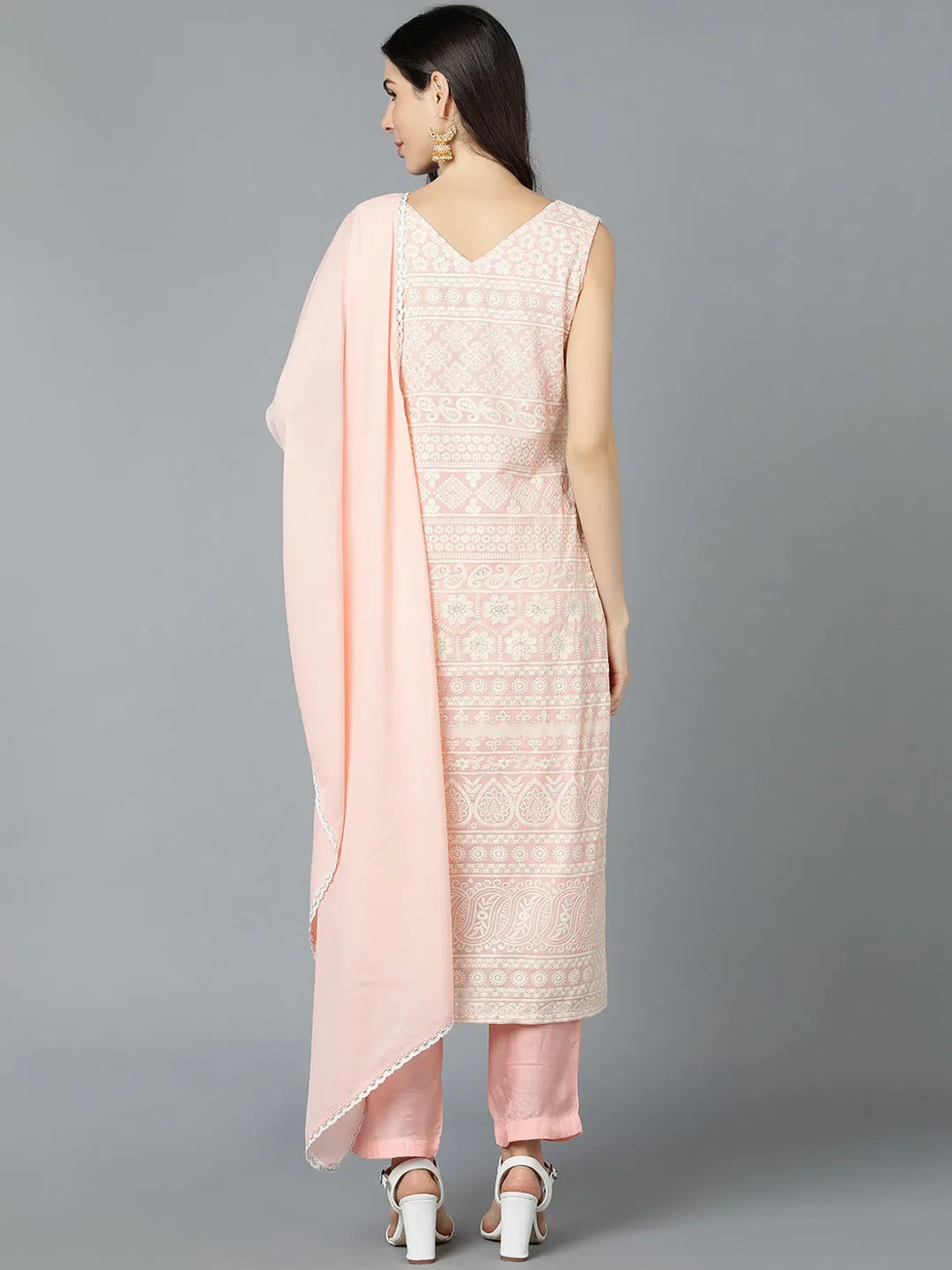 Peach Embroidered Premium Kurta Set with Dupatta | Women's Kurta Sets