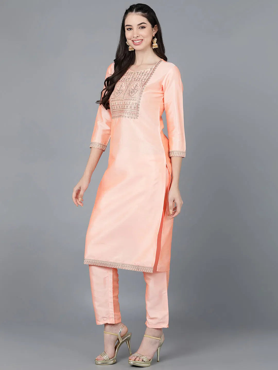 Peach Embroidered Kurta Set with Dupatta | Premium Women's Kurta Sets