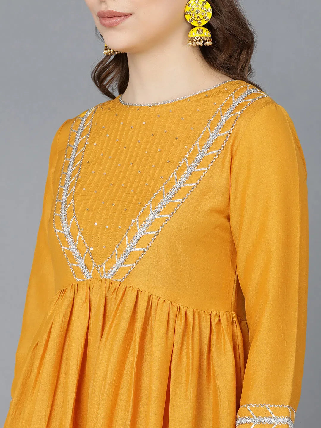 Mustard Embroidered Kurta Set with Dupatta | Kurta Sets