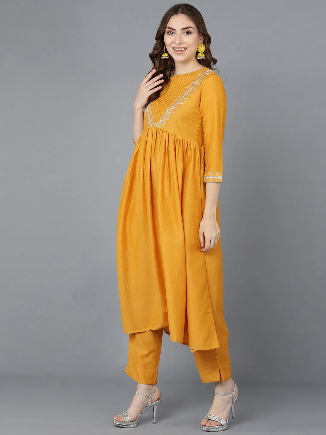 Mustard Embroidered Kurta Set with Dupatta | Kurta Sets